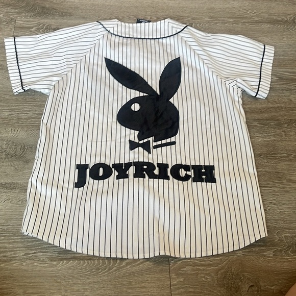 PLAYBOY joyrich baseball jersey Button Up Jersey size xs black and white bunny - Picture 9 of 10